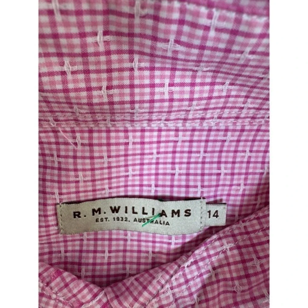 R M Williams Men's Pink‎ Gingham Long Sleeve Button Down Shirt Size 14 - Picture 3 of 7